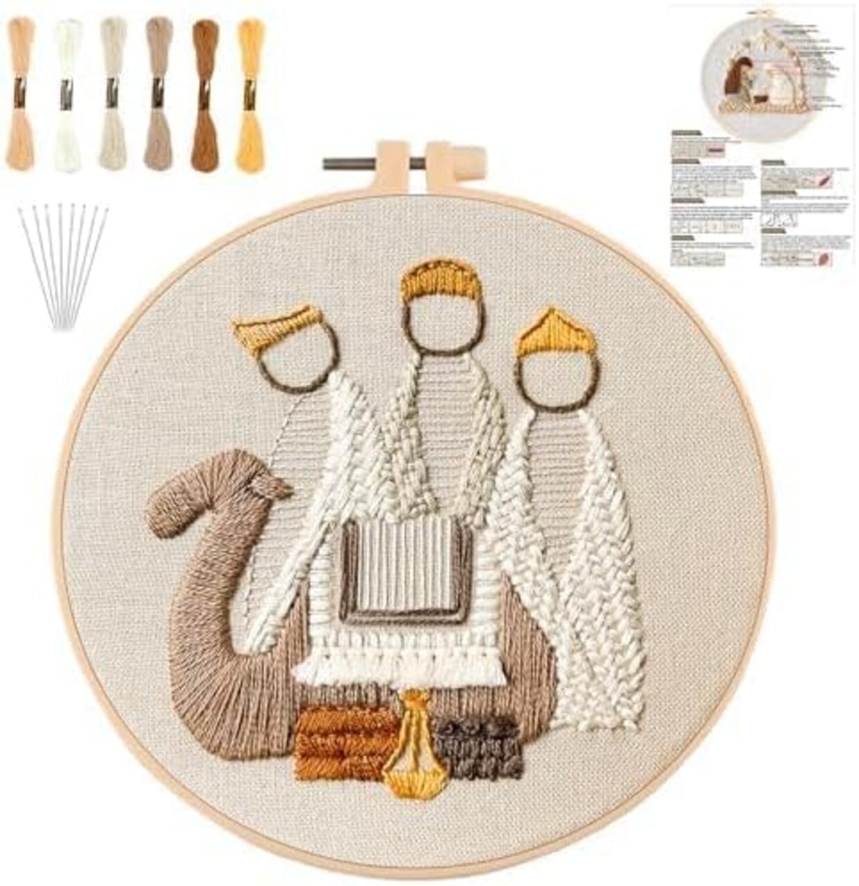 Nativity Scene Embroidery kit,Christmas Cross Stitch Kits,DIY Embroidery Kit for Adults with Pattern,Cotton Threads,Needles,Instruction,20cm Hoop,for Decor Home Room (King)